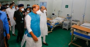 Raksha Mantri Rajnath Singh, Home Minister Amit Shah and Health Minister Harsh Vardhan visit Sardar Vallabhbhai Patel COVID Hospital in Delhi