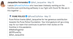 Pune Police thank Jacqueline Fernandez for her generous donation amidst the pandemic